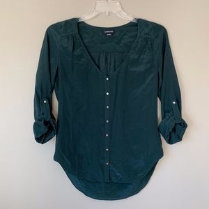 Bebe Dark Green Button Down Silk Top